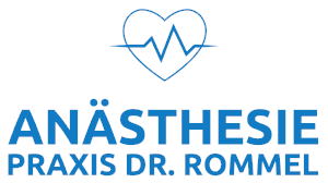 Logo der Praxis: ein Herz mit angedeuteter EKG-Linie, darunter der Text An&auml;sthesie Praxis Dr. Rommel